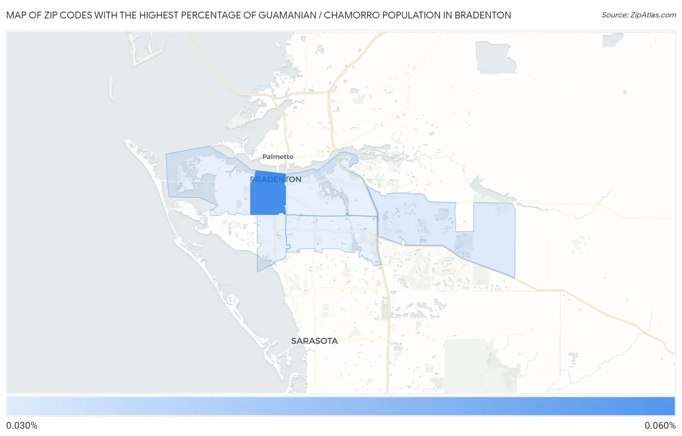 Zip Codes with the Highest Percentage of Guamanian / Chamorro Population in Bradenton Map