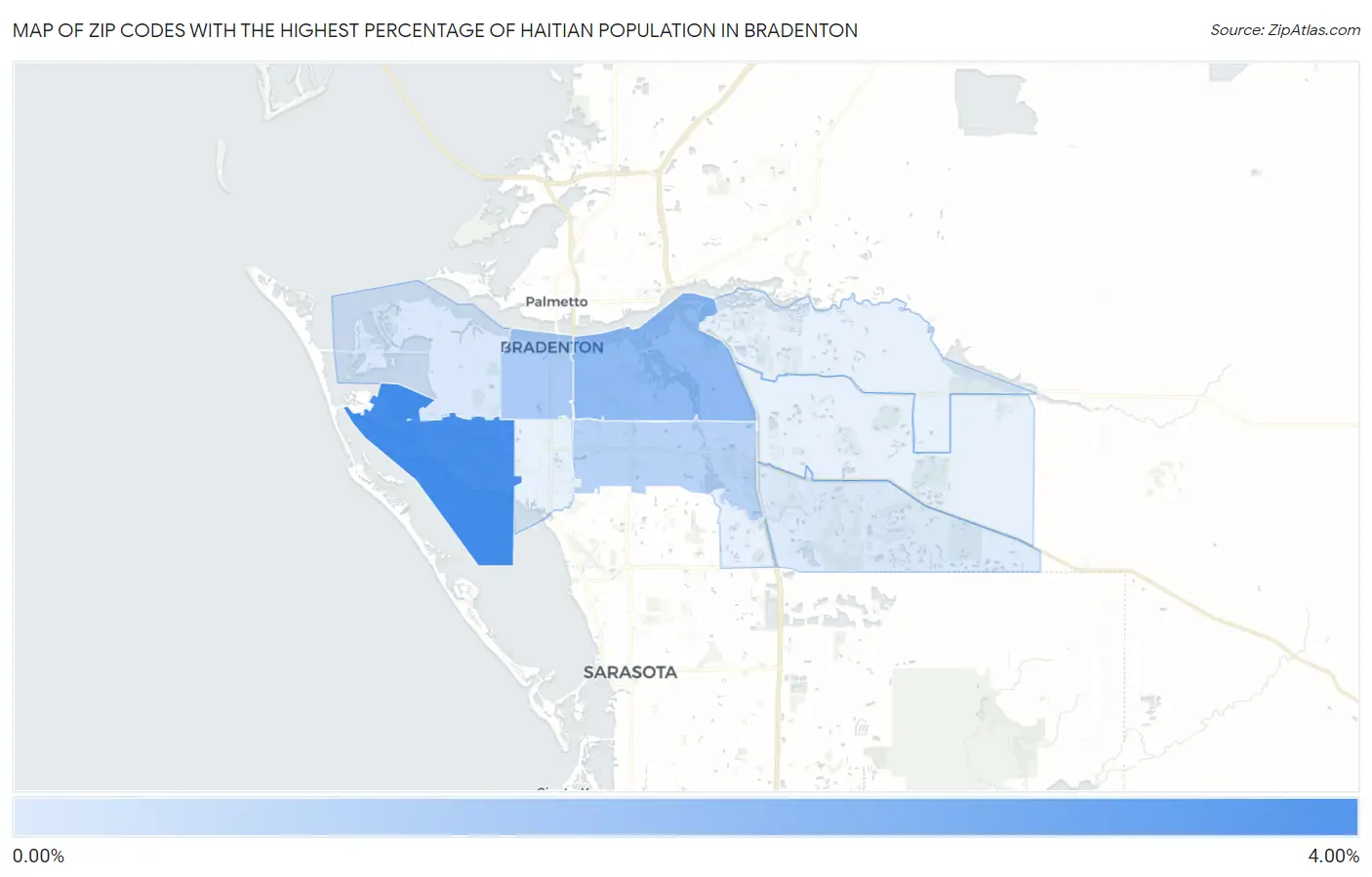 Zip Codes with the Highest Percentage of Haitian Population in Bradenton Map