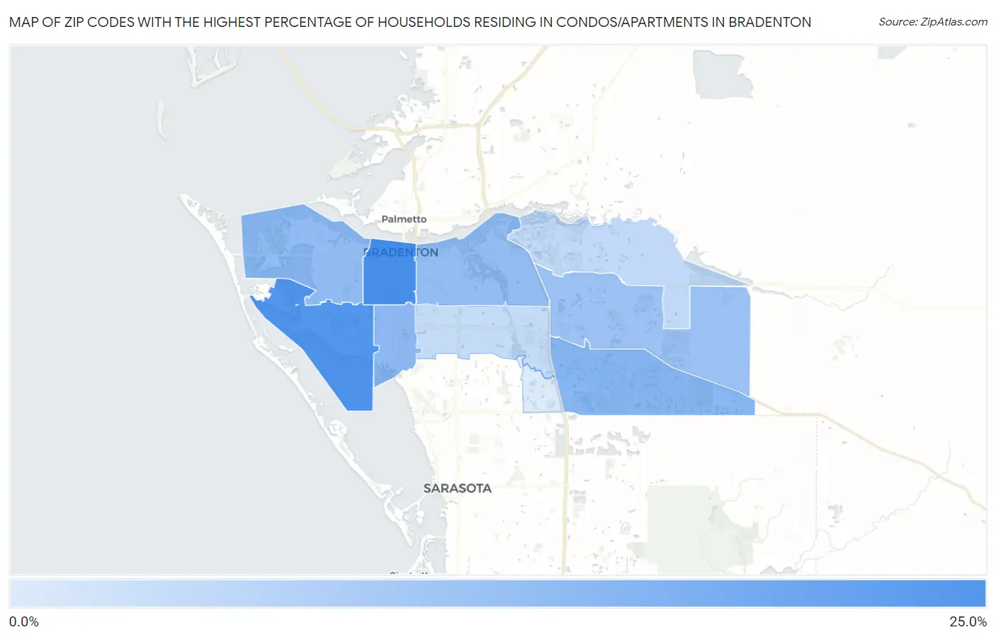 Zip Codes with the Highest Percentage of Households Residing in Condos/Apartments in Bradenton Map