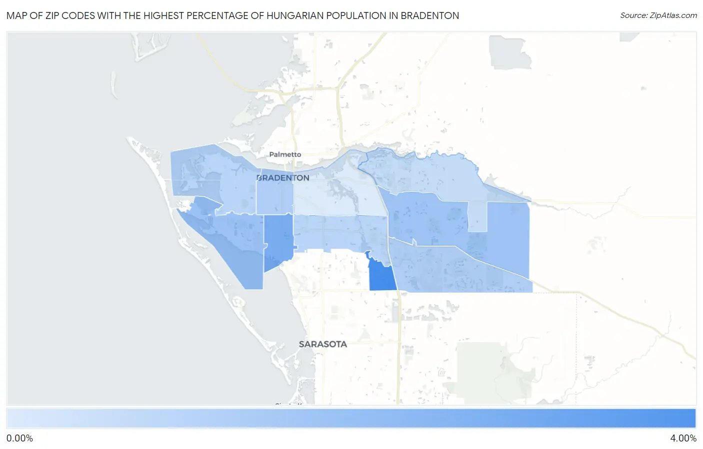 Zip Codes with the Highest Percentage of Hungarian Population in Bradenton Map