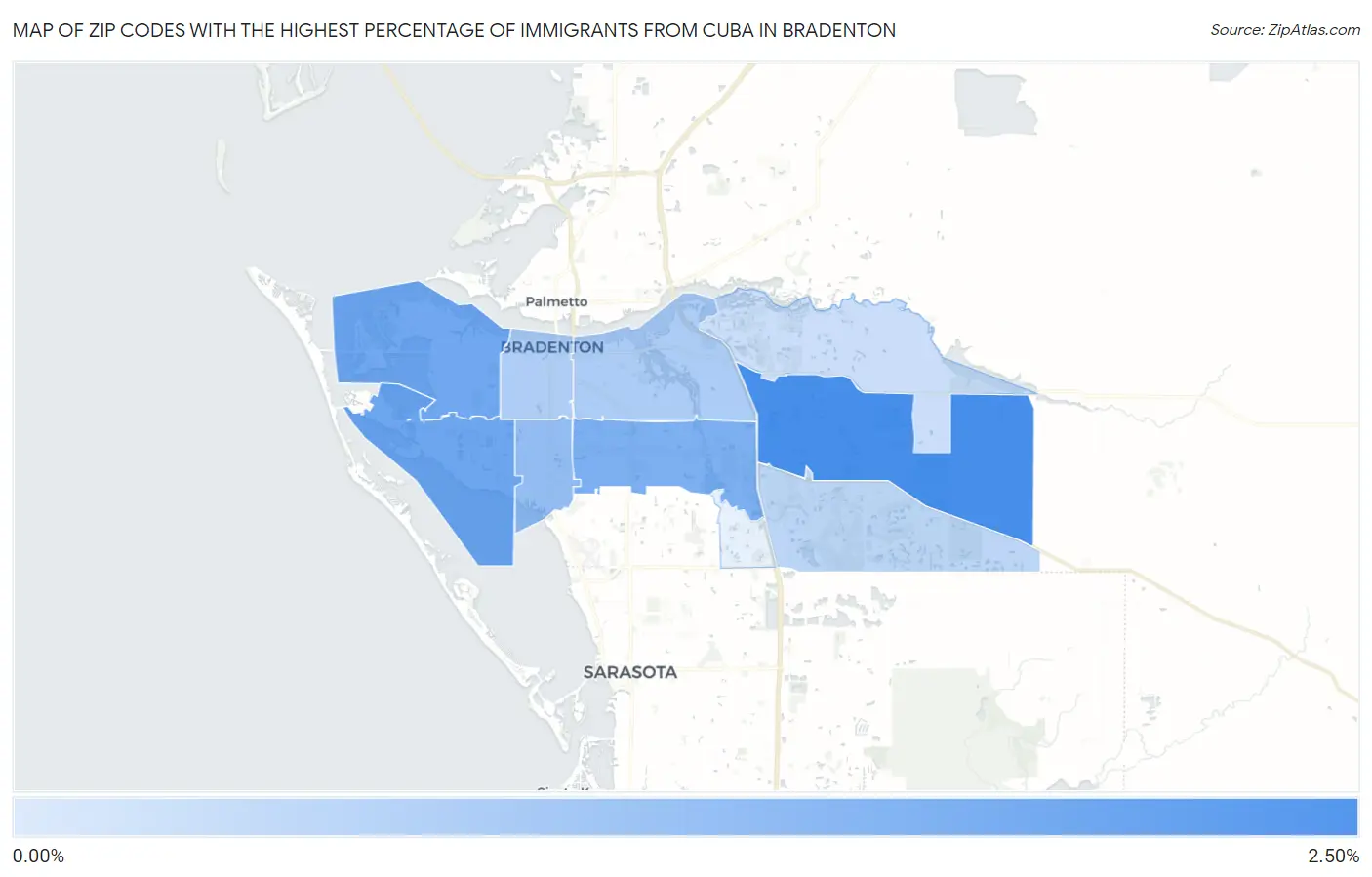 Zip Codes with the Highest Percentage of Immigrants from Cuba in Bradenton Map