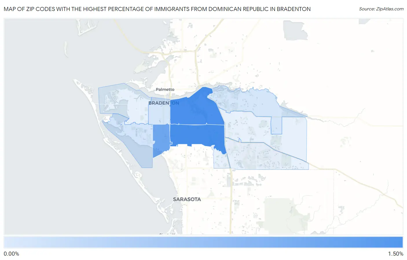Zip Codes with the Highest Percentage of Immigrants from Dominican Republic in Bradenton Map