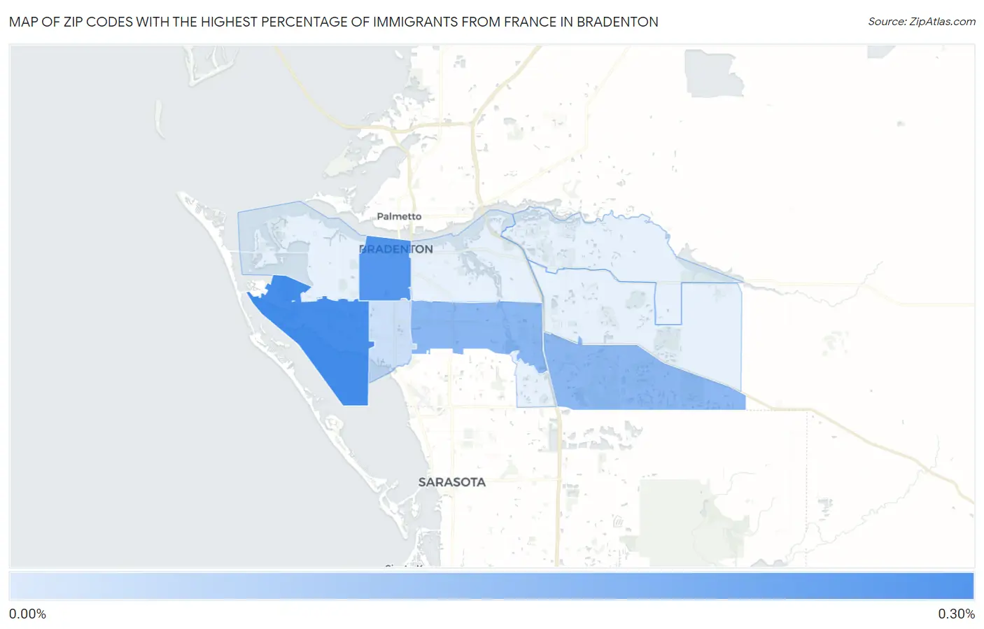 Zip Codes with the Highest Percentage of Immigrants from France in Bradenton Map