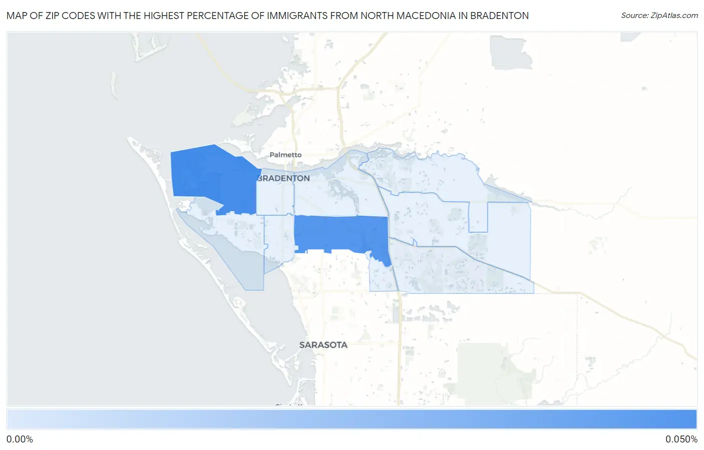 Zip Codes with the Highest Percentage of Immigrants from North Macedonia in Bradenton Map
