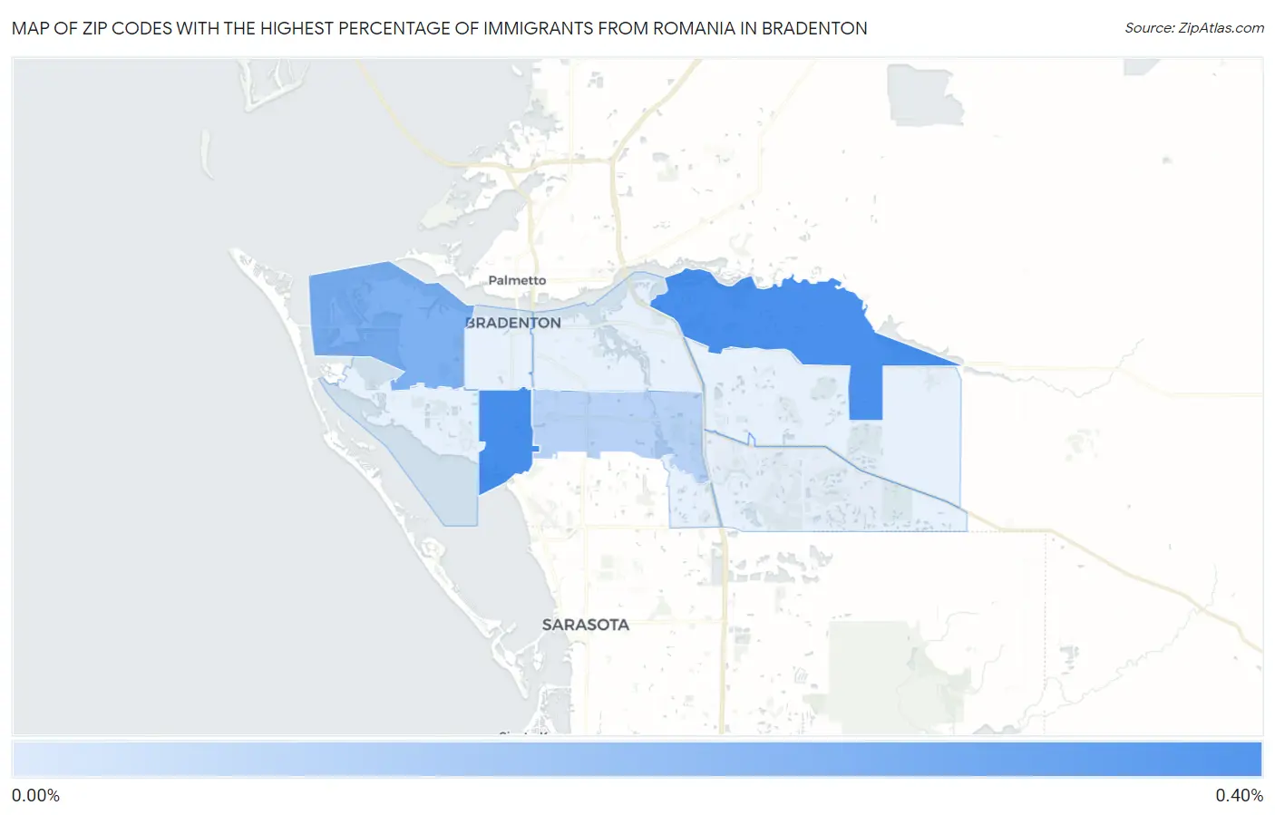 Zip Codes with the Highest Percentage of Immigrants from Romania in Bradenton Map
