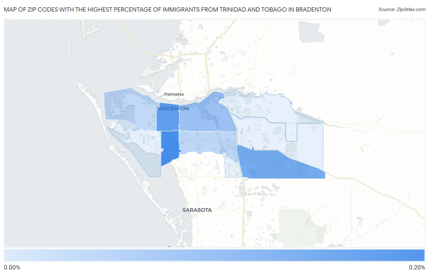 Zip Codes with the Highest Percentage of Immigrants from Trinidad and Tobago in Bradenton Map