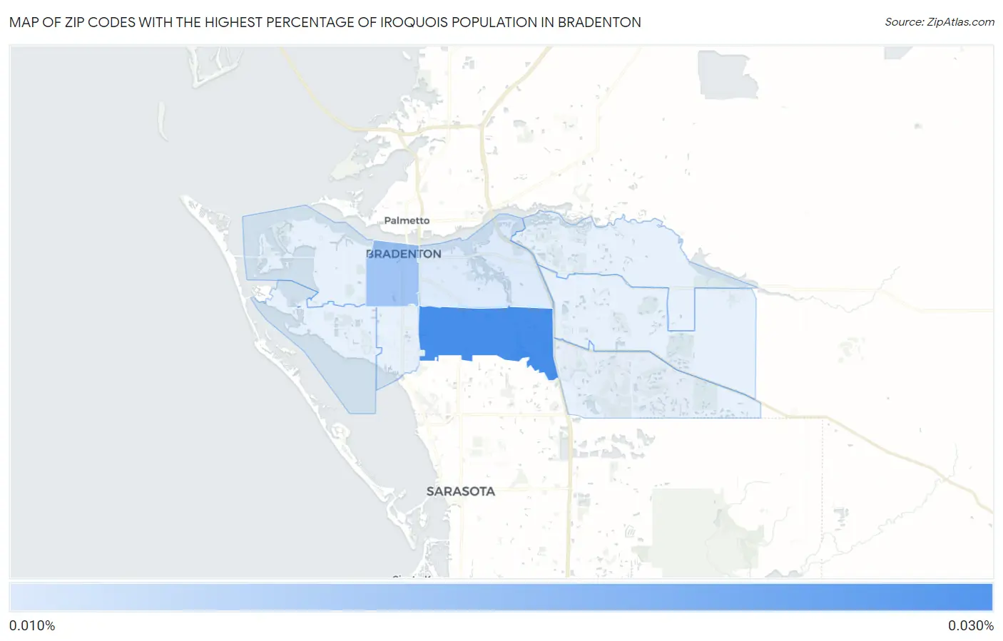 Zip Codes with the Highest Percentage of Iroquois Population in Bradenton Map