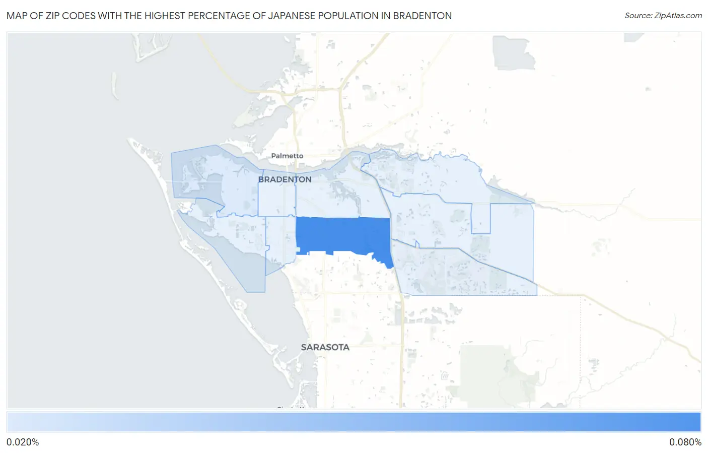 Zip Codes with the Highest Percentage of Japanese Population in Bradenton Map