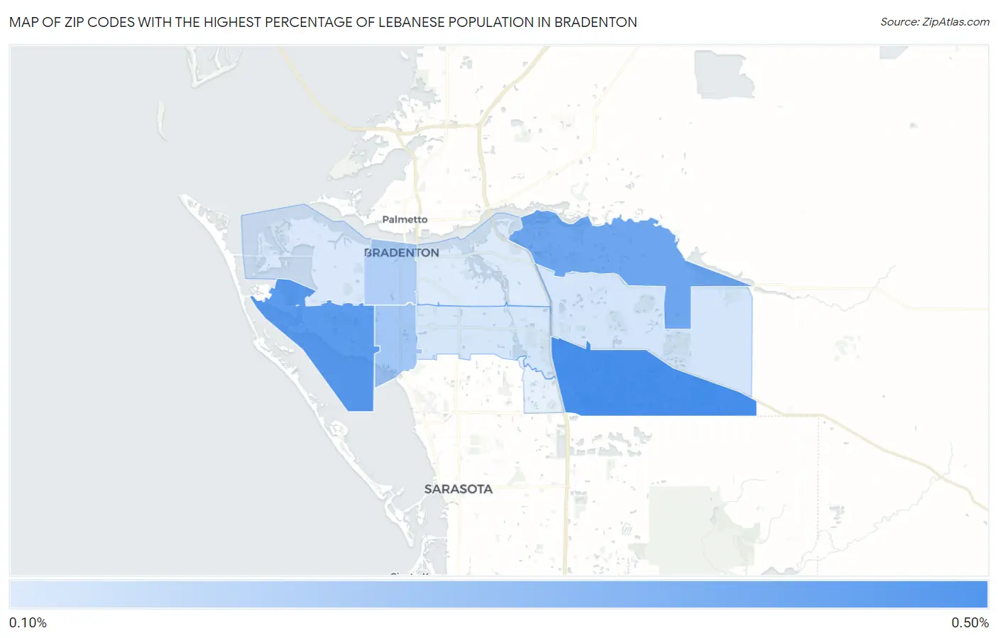Zip Codes with the Highest Percentage of Lebanese Population in Bradenton Map