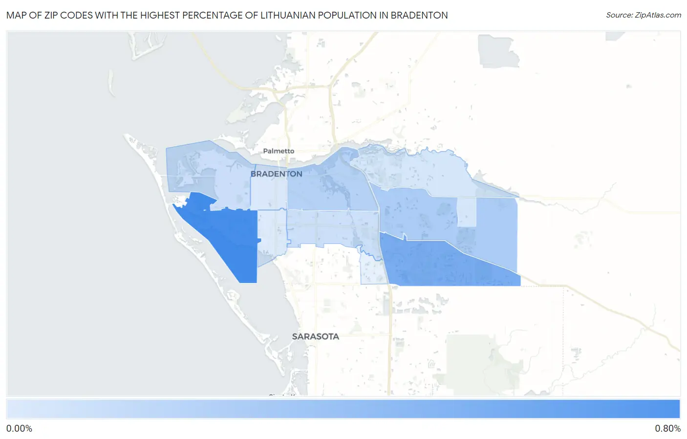 Zip Codes with the Highest Percentage of Lithuanian Population in Bradenton Map
