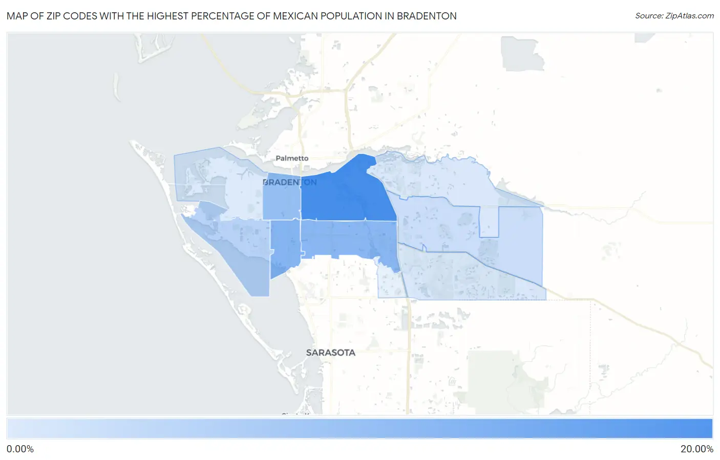 Zip Codes with the Highest Percentage of Mexican Population in Bradenton Map