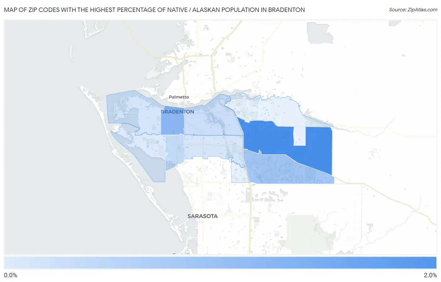 Zip Codes with the Highest Percentage of Native / Alaskan Population in Bradenton Map