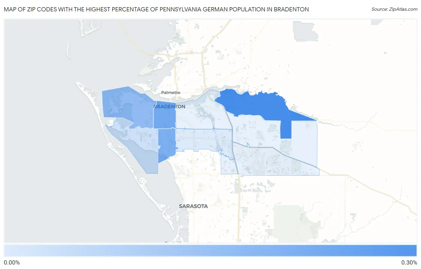 Zip Codes with the Highest Percentage of Pennsylvania German Population in Bradenton Map