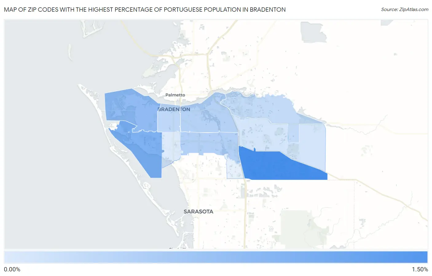 Zip Codes with the Highest Percentage of Portuguese Population in Bradenton Map