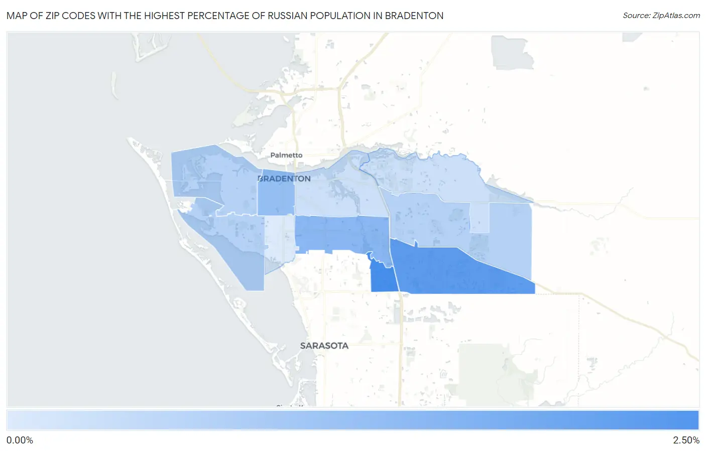 Zip Codes with the Highest Percentage of Russian Population in Bradenton Map