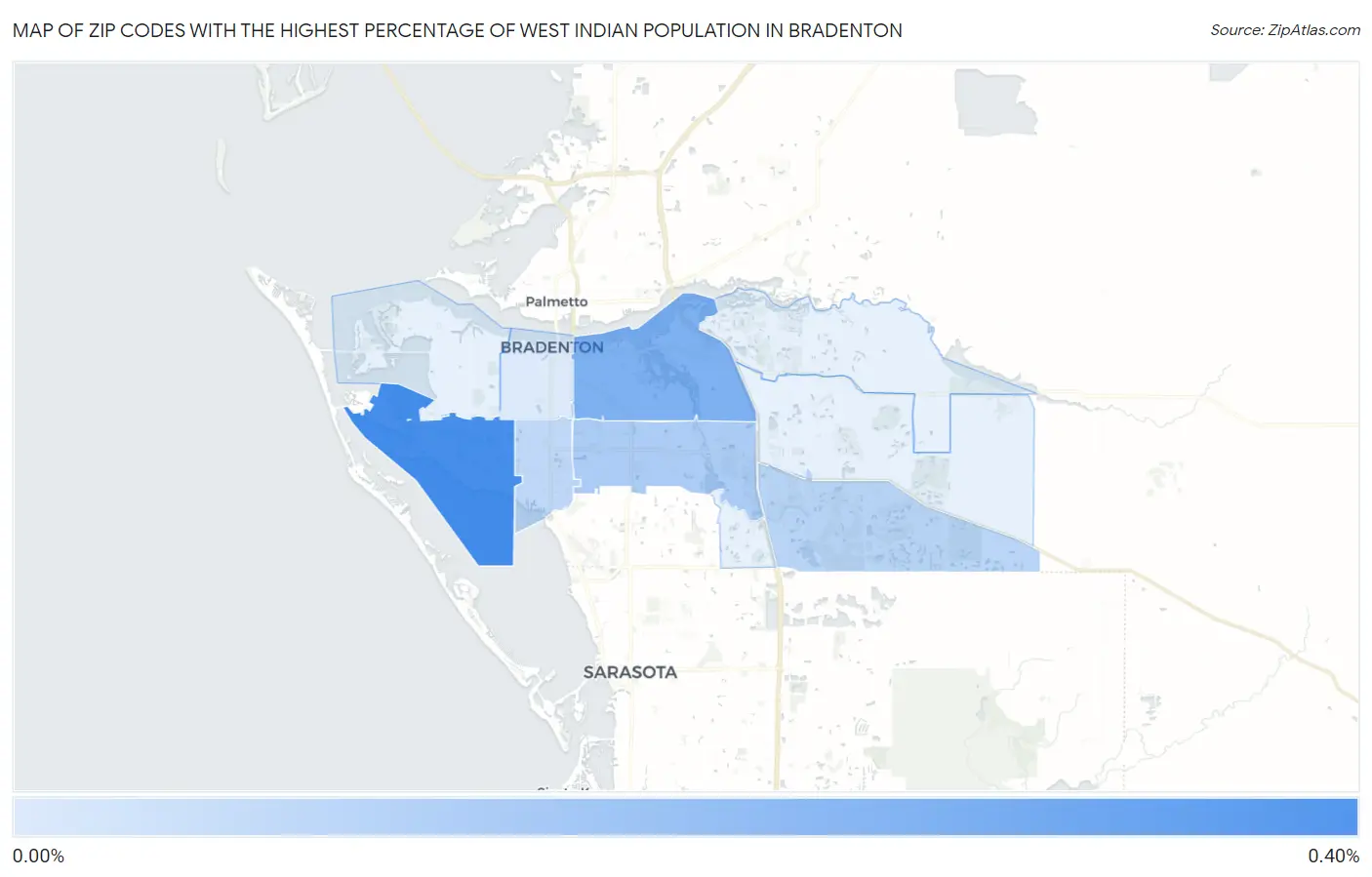 Zip Codes with the Highest Percentage of West Indian Population in Bradenton Map