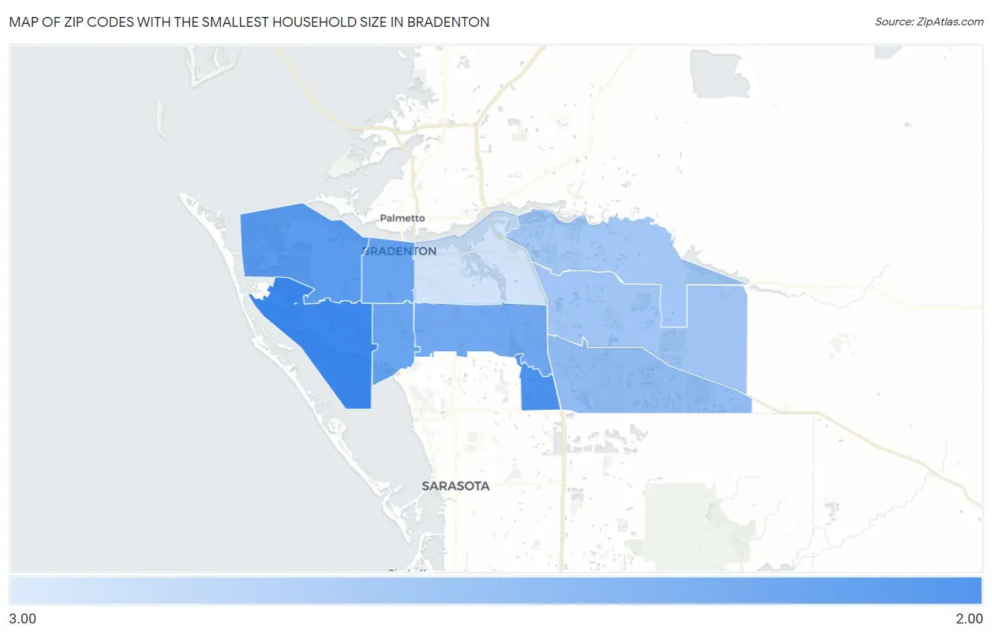 Zip Codes with the Smallest Household Size in Bradenton Map