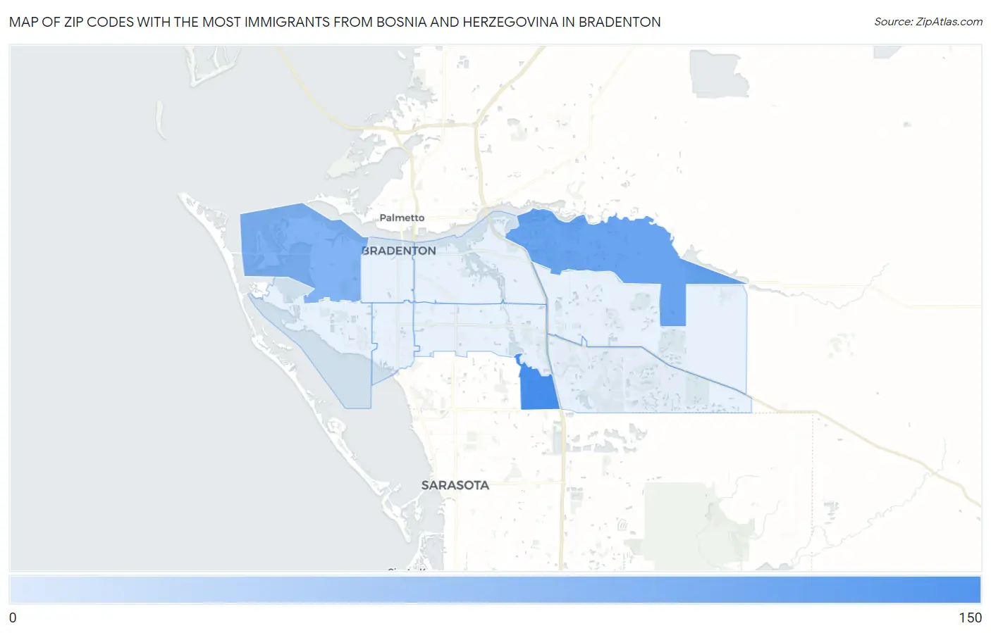 Zip Codes with the Most Immigrants from Bosnia and Herzegovina in Bradenton Map