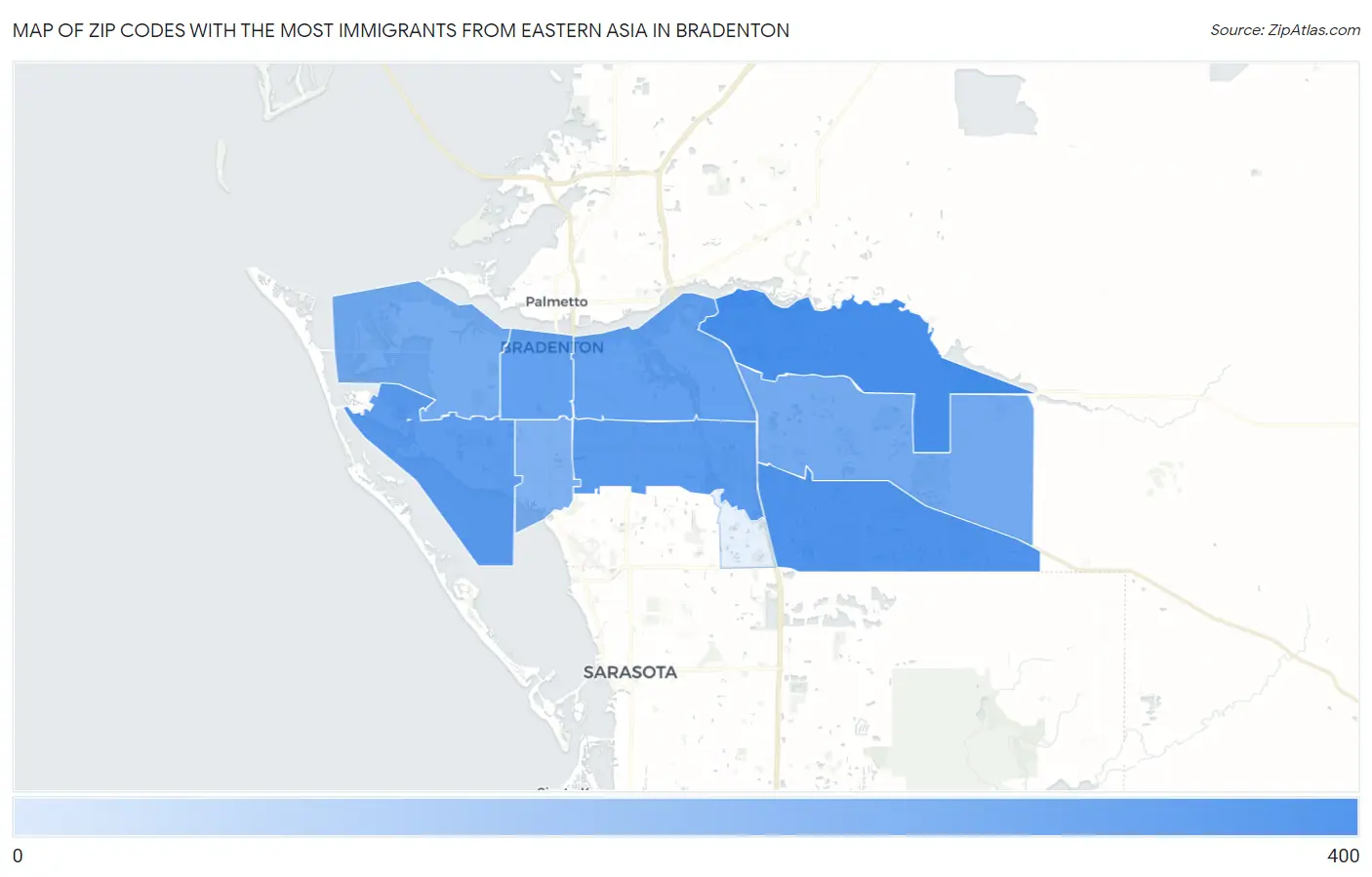 Zip Codes with the Most Immigrants from Eastern Asia in Bradenton Map