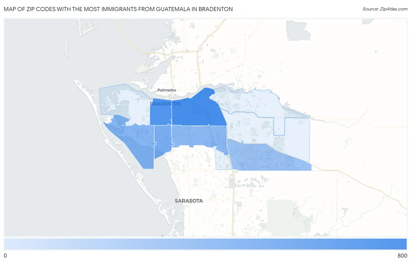 Zip Codes with the Most Immigrants from Guatemala in Bradenton Map