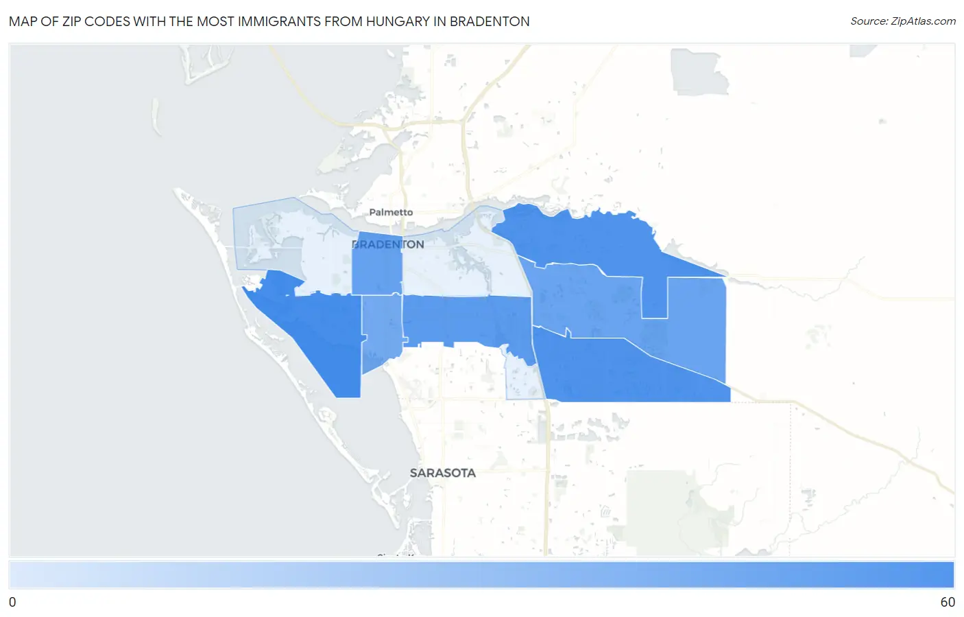 Zip Codes with the Most Immigrants from Hungary in Bradenton Map