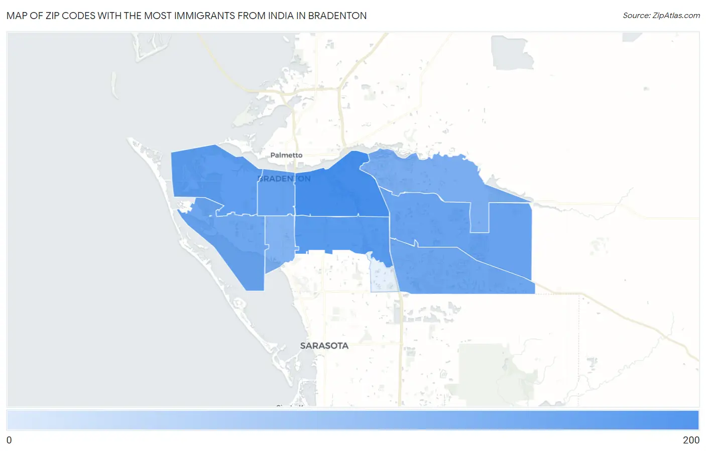 Zip Codes with the Most Immigrants from India in Bradenton Map