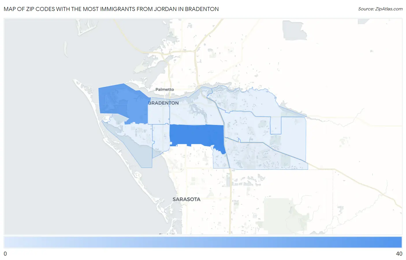 Zip Codes with the Most Immigrants from Jordan in Bradenton Map