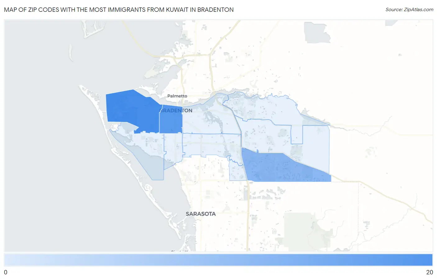 Zip Codes with the Most Immigrants from Kuwait in Bradenton Map