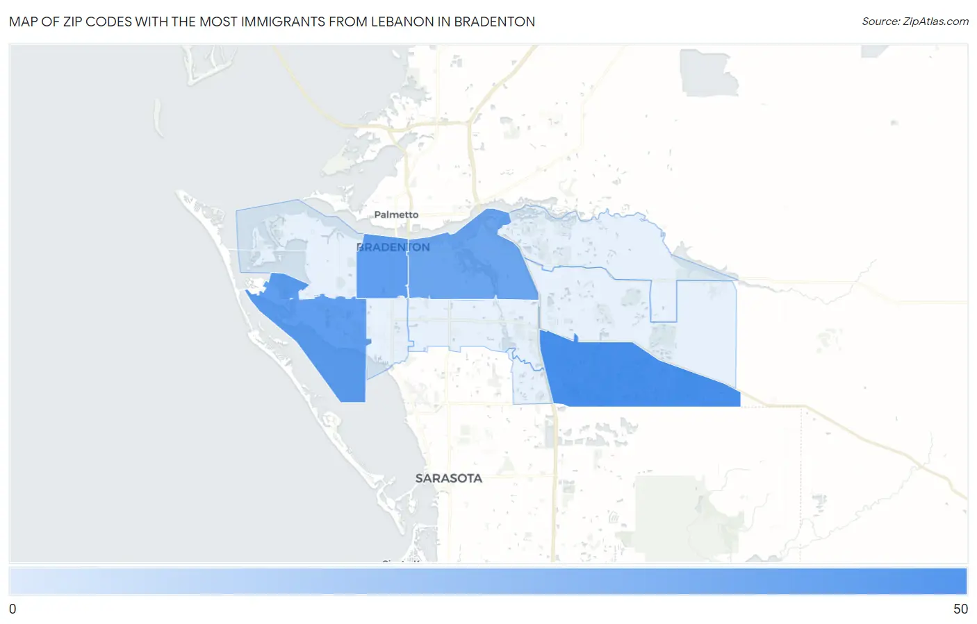 Zip Codes with the Most Immigrants from Lebanon in Bradenton Map
