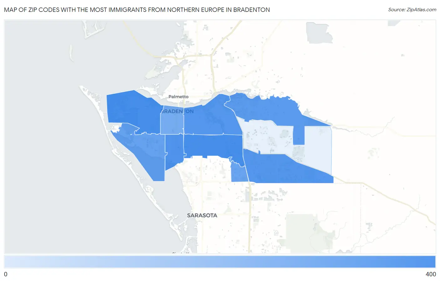 Zip Codes with the Most Immigrants from Northern Europe in Bradenton Map