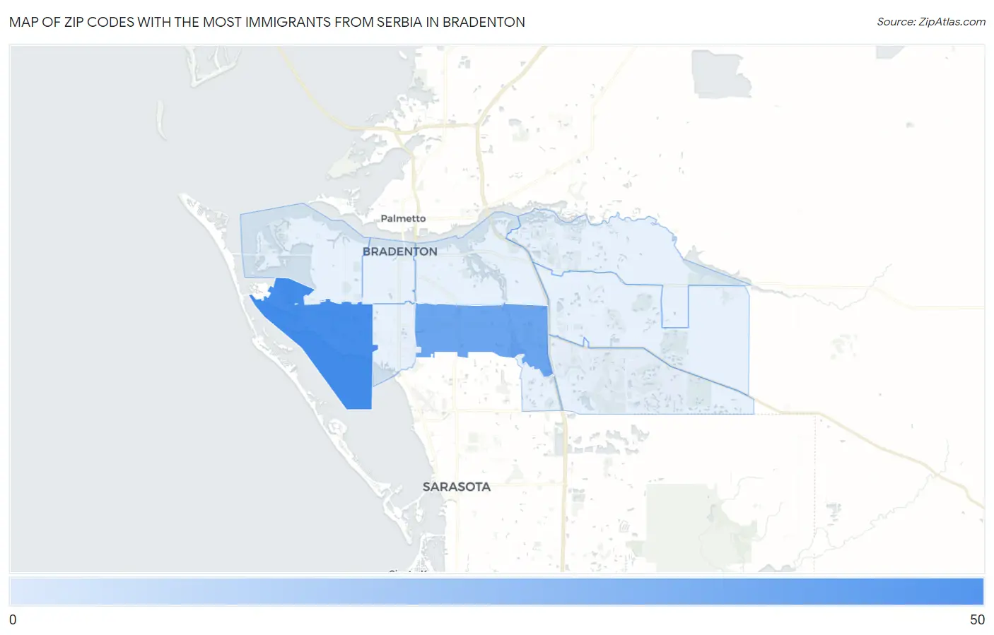 Zip Codes with the Most Immigrants from Serbia in Bradenton Map
