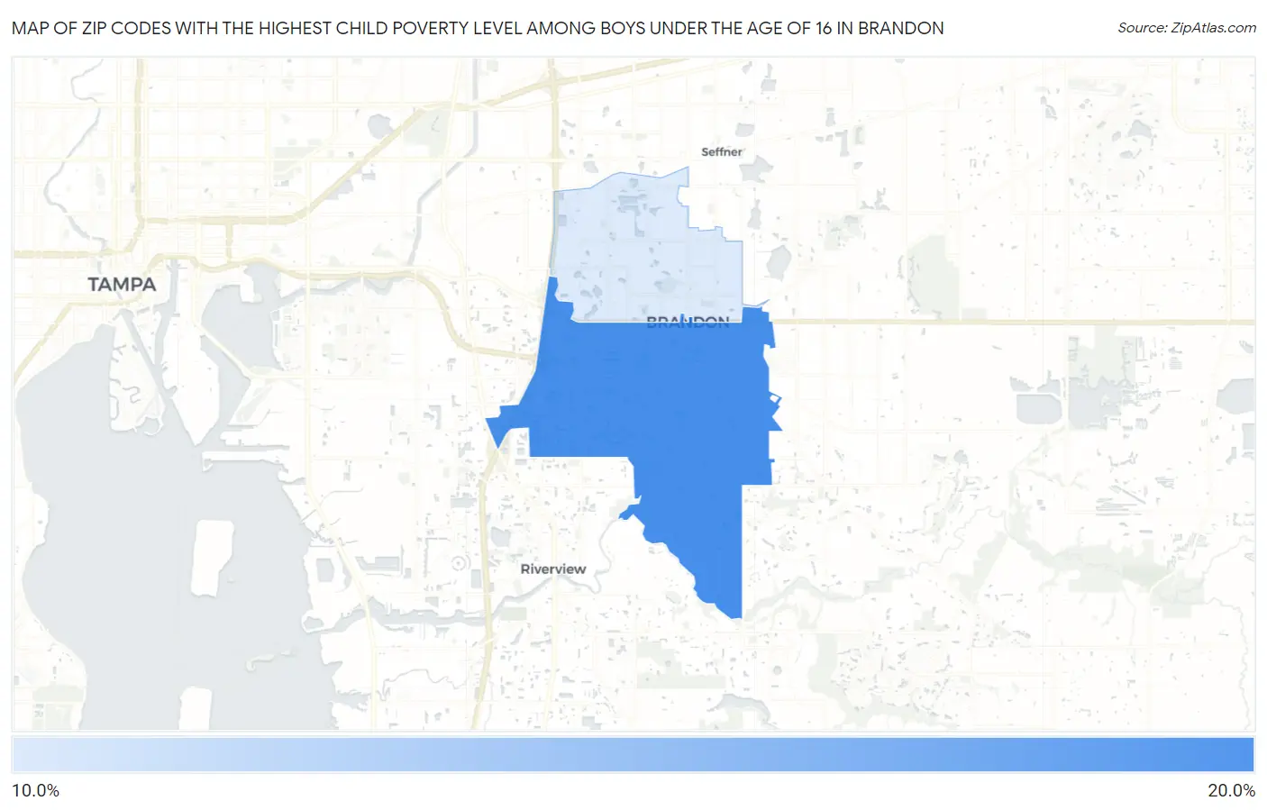 Zip Codes with the Highest Child Poverty Level Among Boys Under the Age of 16 in Brandon Map