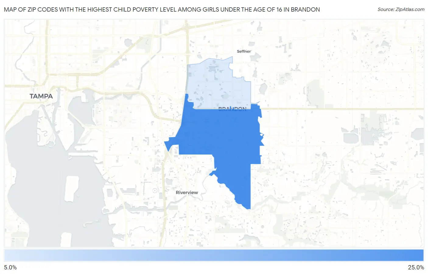 Zip Codes with the Highest Child Poverty Level Among Girls Under the Age of 16 in Brandon Map