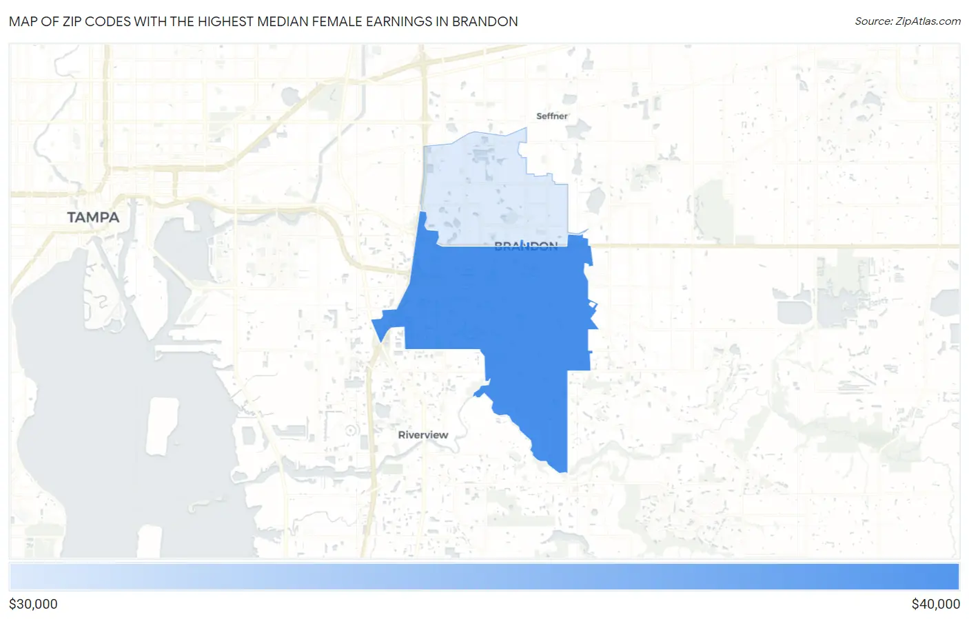 Zip Codes with the Highest Median Female Earnings in Brandon Map