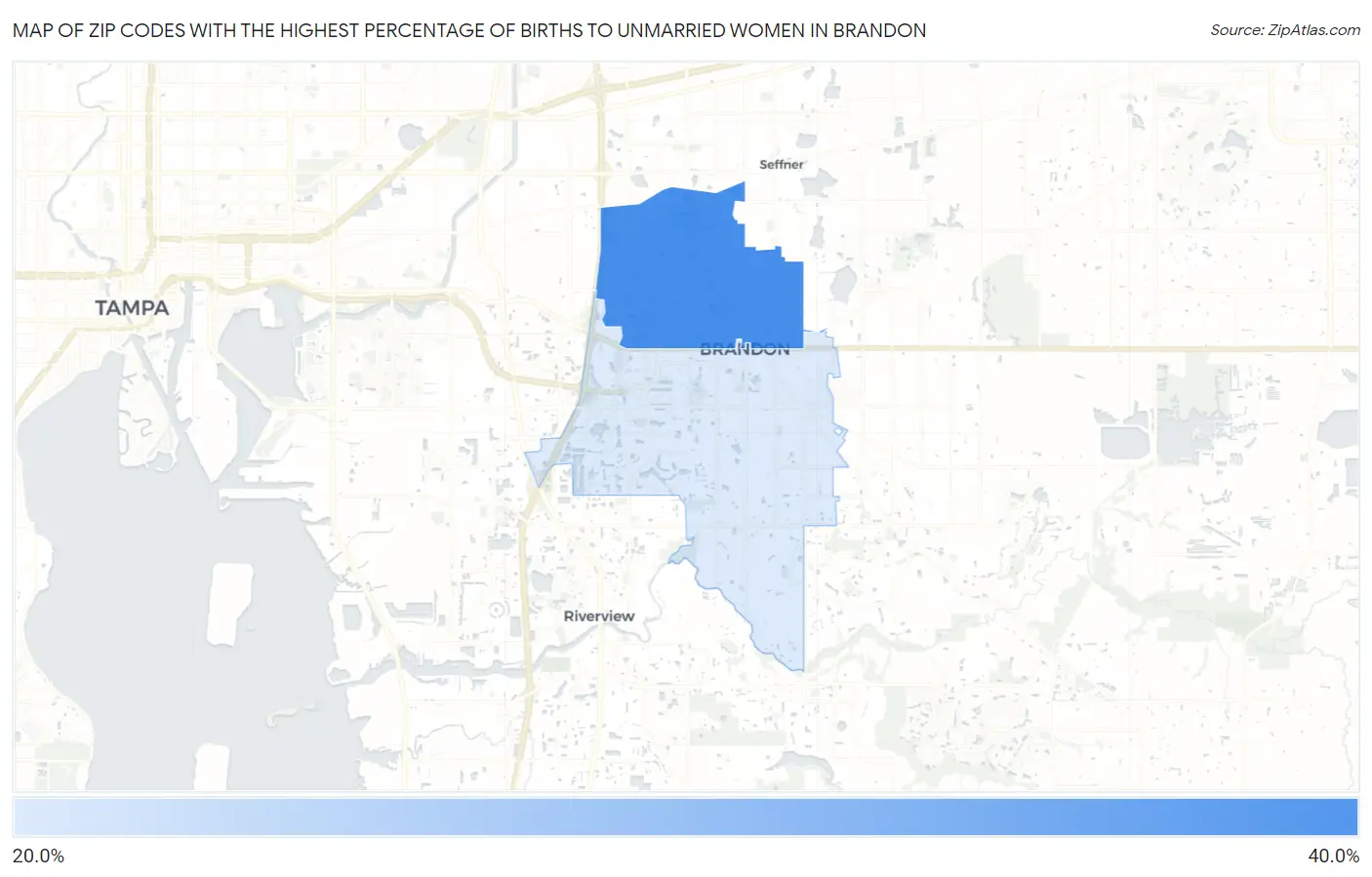 Zip Codes with the Highest Percentage of Births to Unmarried Women in Brandon Map