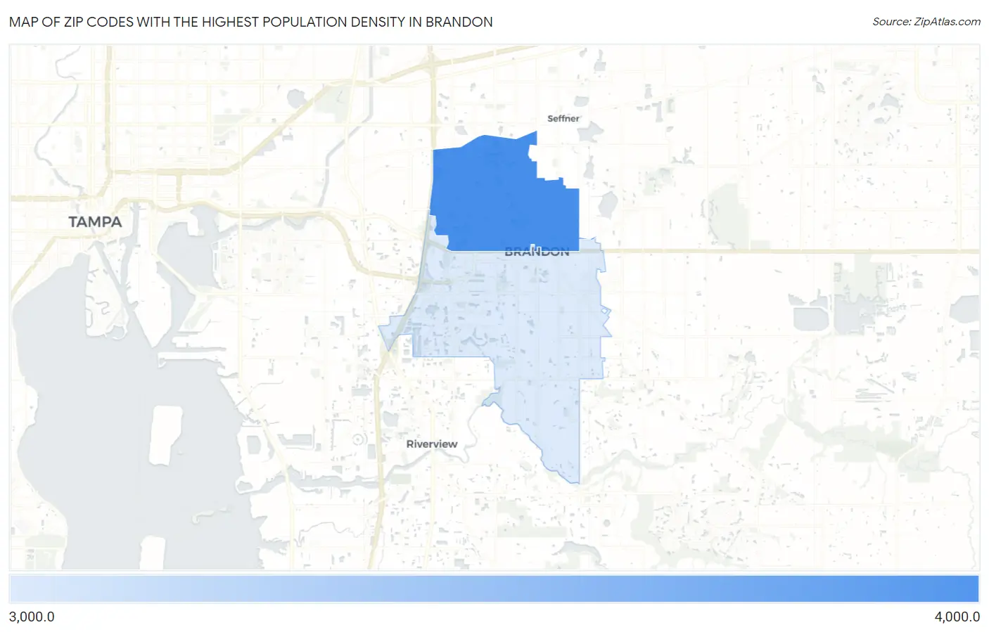 Zip Codes with the Highest Population Density in Brandon Map
