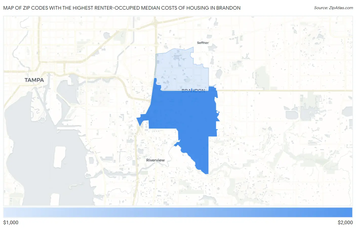 Zip Codes with the Highest Renter-Occupied Median Costs of Housing in Brandon Map
