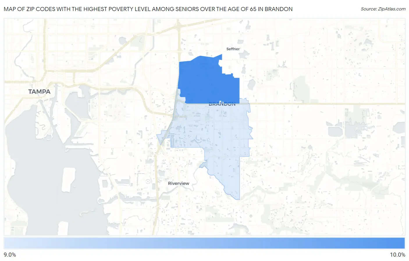 Zip Codes with the Highest Poverty Level Among Seniors Over the Age of 65 in Brandon Map