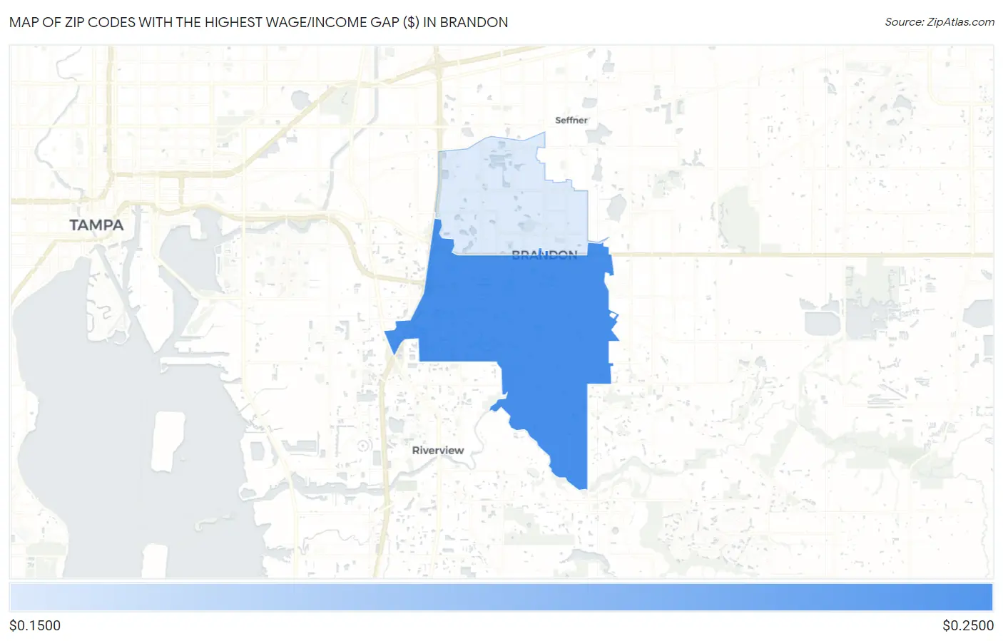 Zip Codes with the Highest Wage/Income Gap ($) in Brandon Map