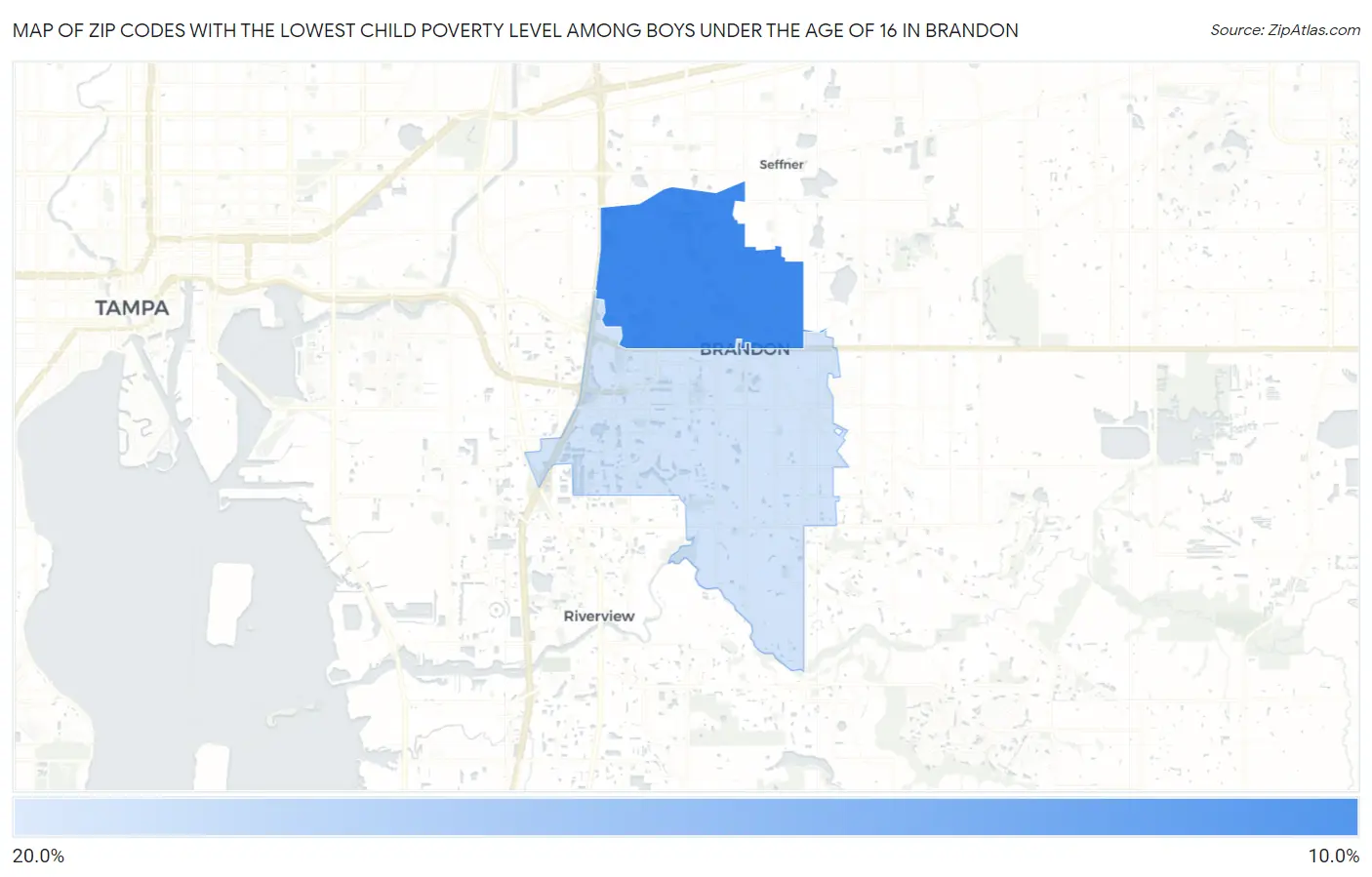 Zip Codes with the Lowest Child Poverty Level Among Boys Under the Age of 16 in Brandon Map