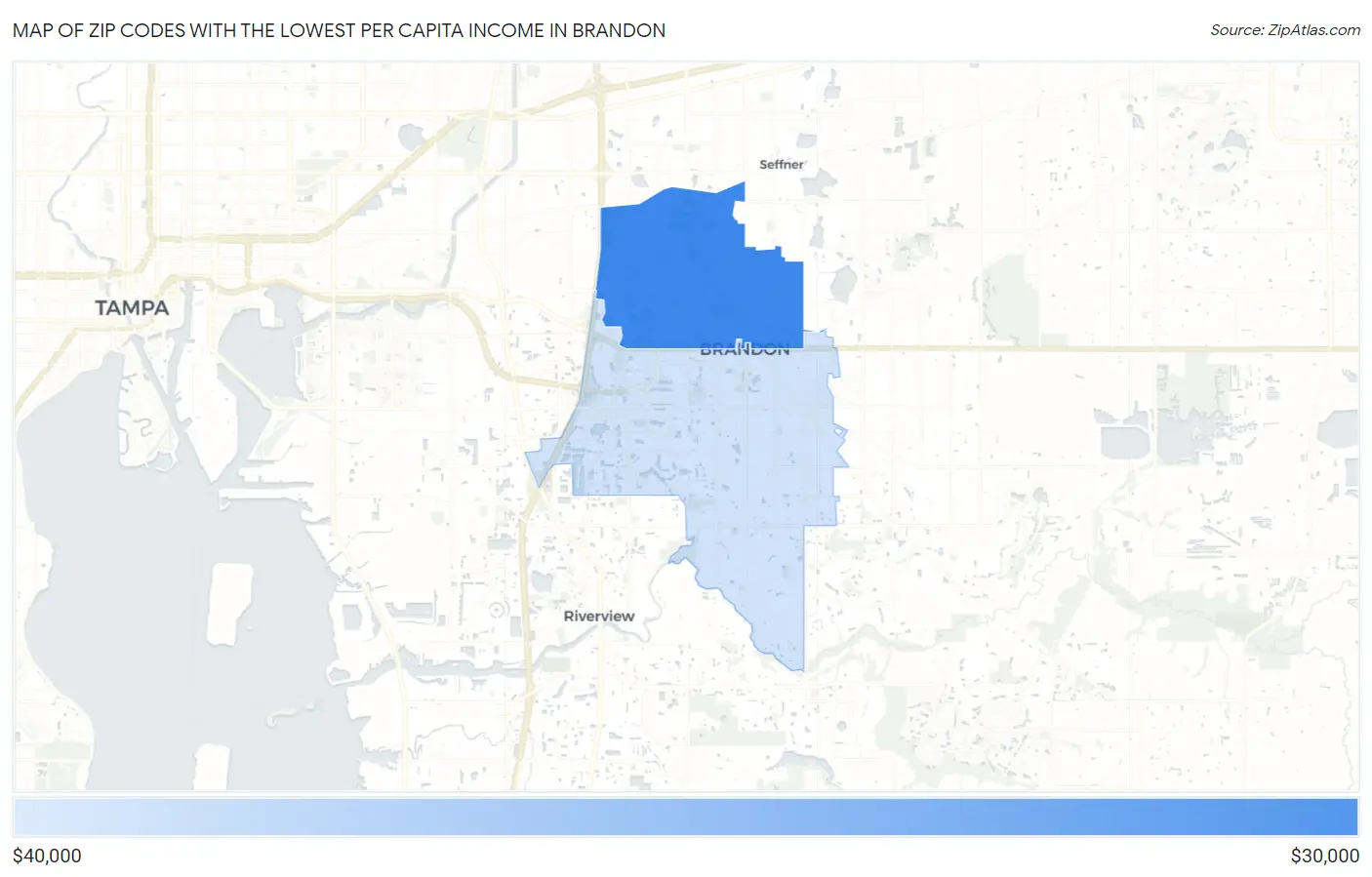 Zip Codes with the Lowest Per Capita Income in Brandon Map