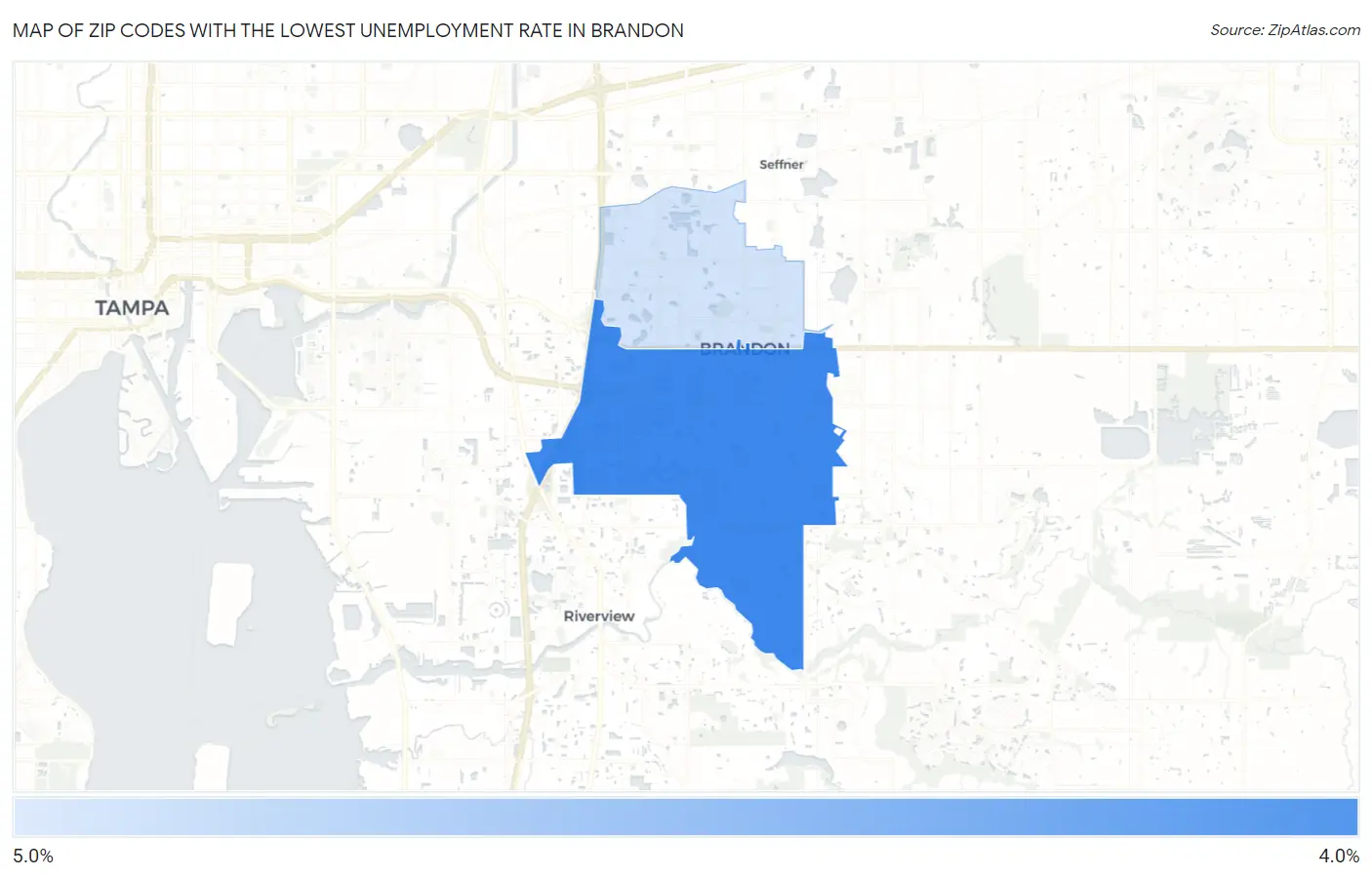 Zip Codes with the Lowest Unemployment Rate in Brandon Map