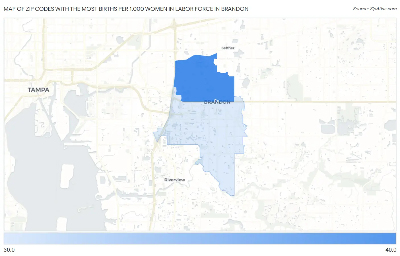 Zip Codes with the Most Births per 1,000 Women in Labor Force in Brandon Map