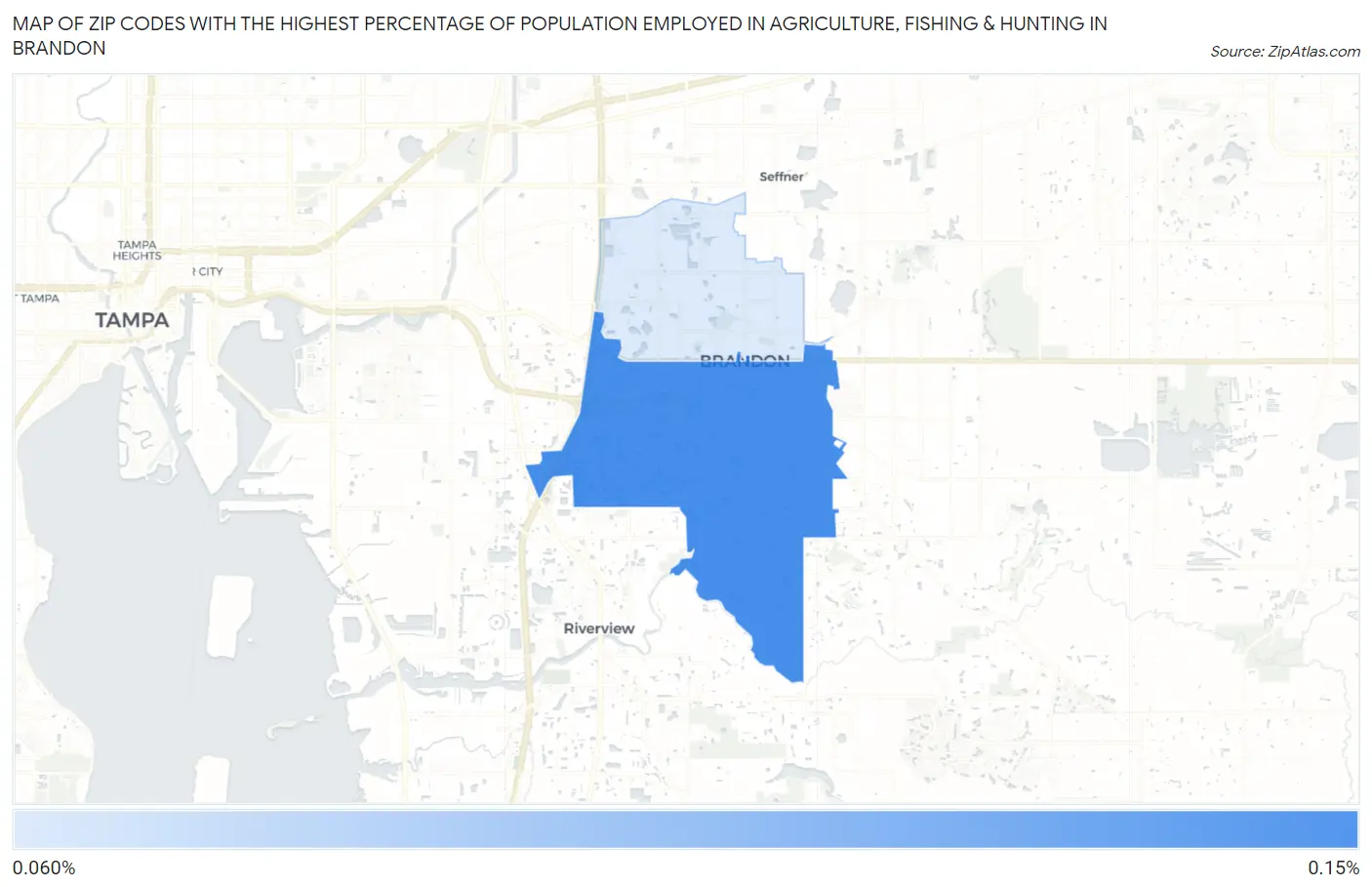 Zip Codes with the Highest Percentage of Population Employed in Agriculture, Fishing & Hunting in Brandon Map