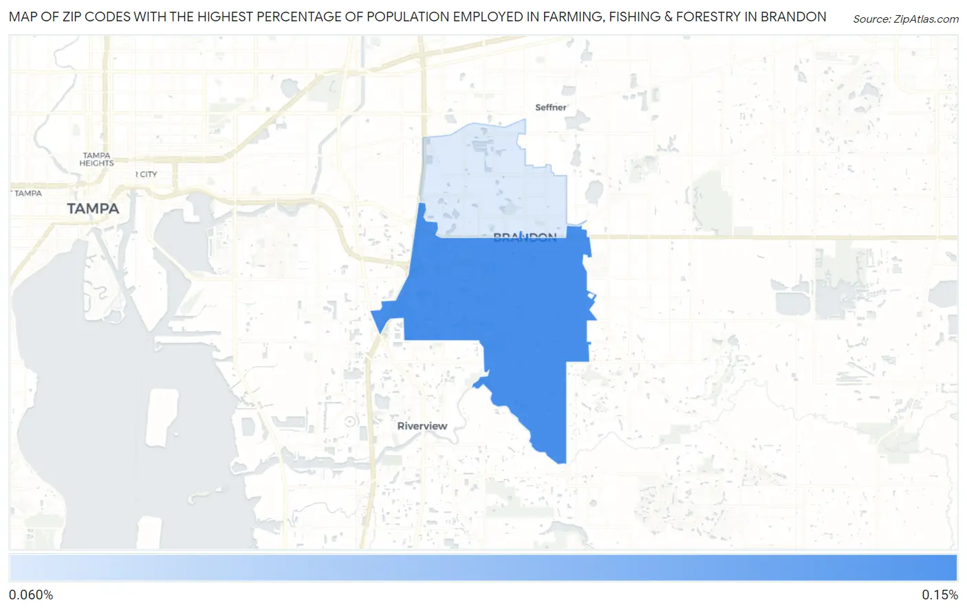 Zip Codes with the Highest Percentage of Population Employed in Farming, Fishing & Forestry in Brandon Map