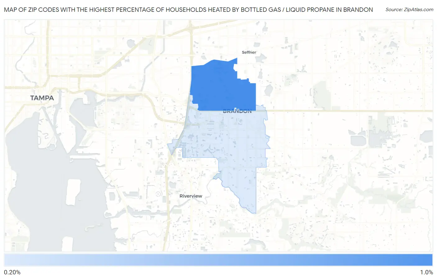 Zip Codes with the Highest Percentage of Households Heated by Bottled Gas / Liquid Propane in Brandon Map