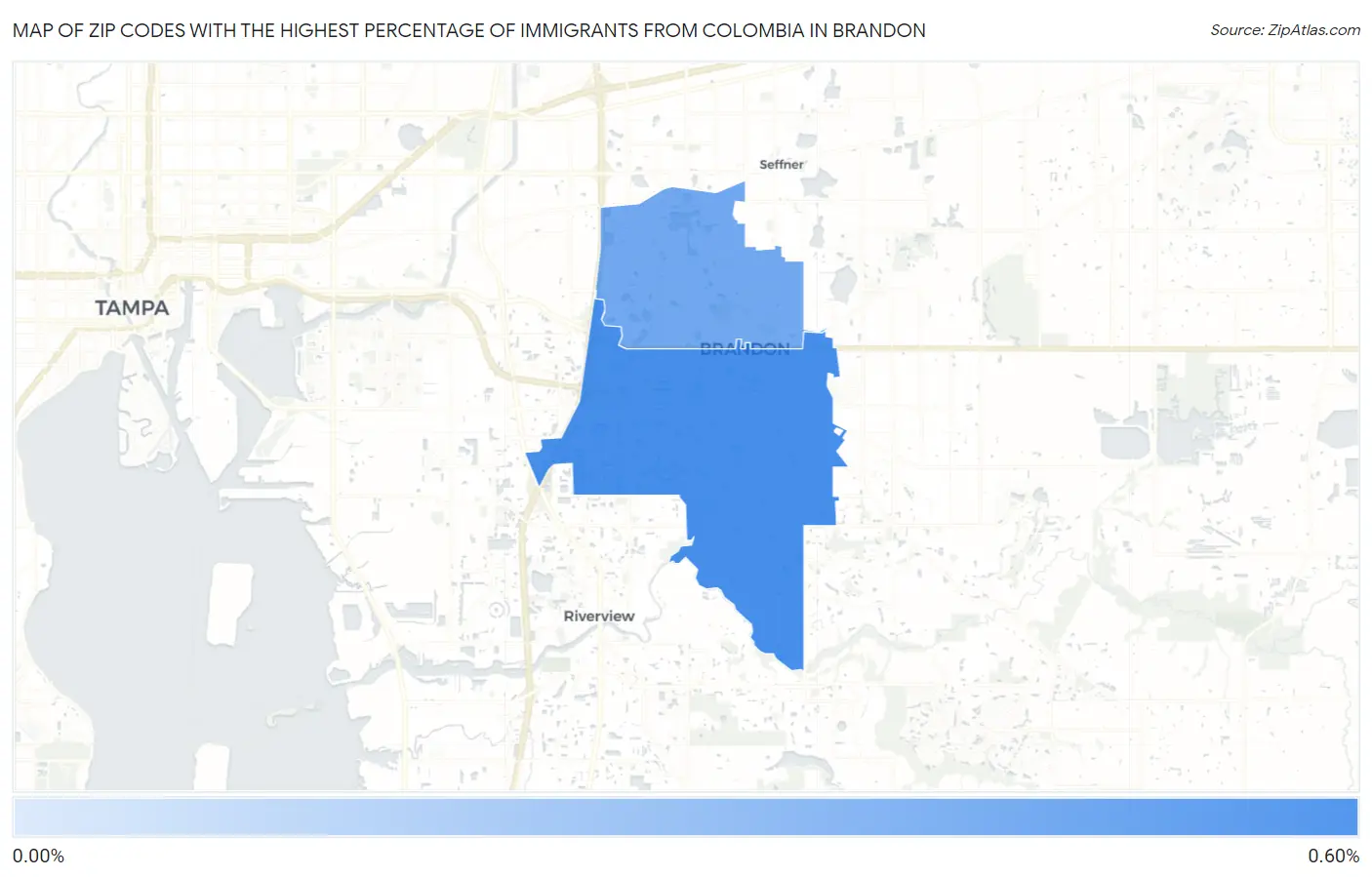 Zip Codes with the Highest Percentage of Immigrants from Colombia in Brandon Map