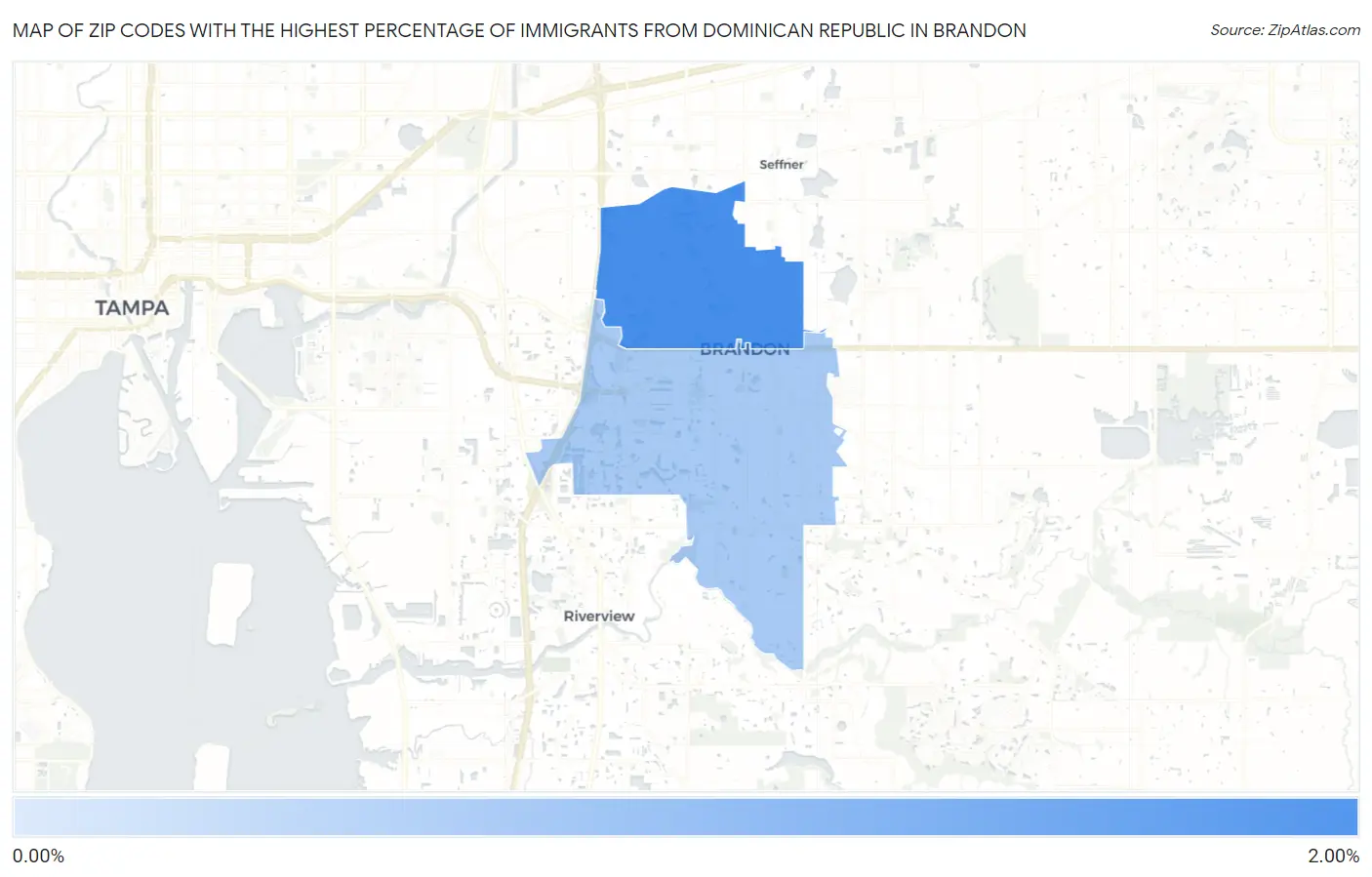 Zip Codes with the Highest Percentage of Immigrants from Dominican Republic in Brandon Map