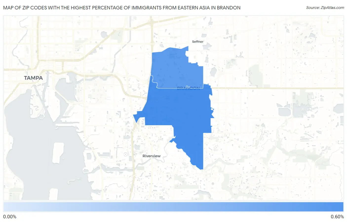 Zip Codes with the Highest Percentage of Immigrants from Eastern Asia in Brandon Map