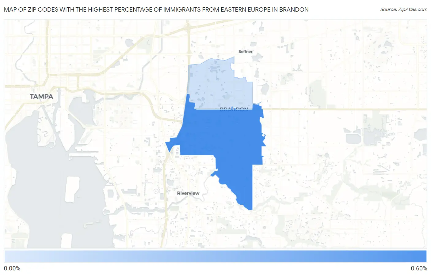 Zip Codes with the Highest Percentage of Immigrants from Eastern Europe in Brandon Map
